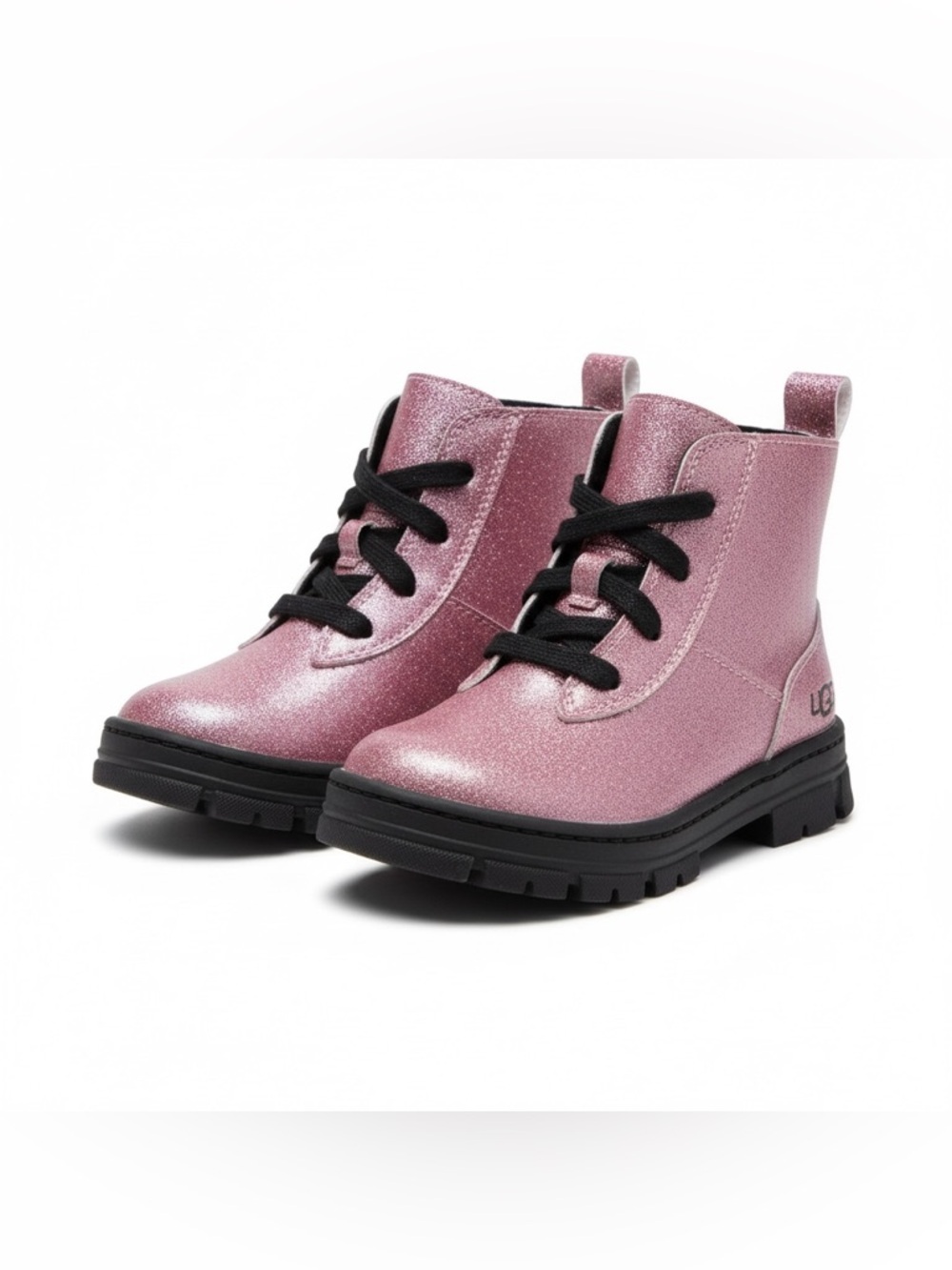 UGG Ashton Lace-Up Glitter Pink Combat Boots Kids' Size 12 - Picture 4 of 16